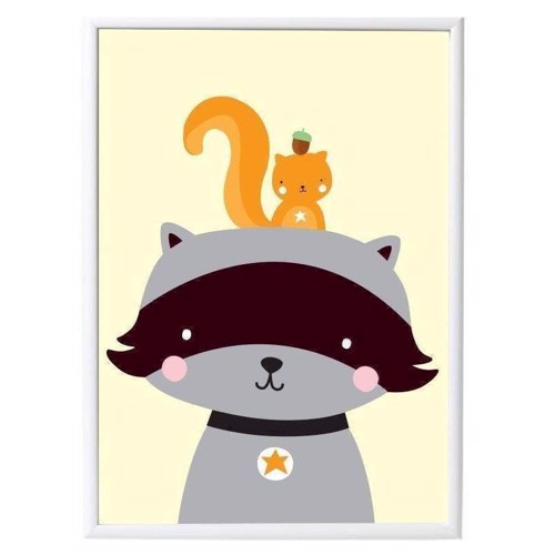 Billede af A Little Lovely Company Plakat Vaskebjørn med egern